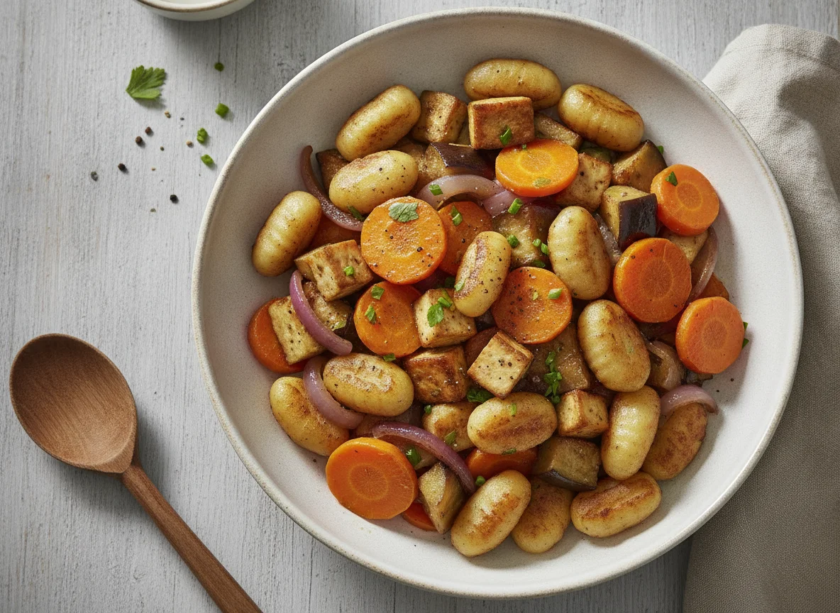 Gnocchi-Gemüse-Pfanne mit Tofu photo