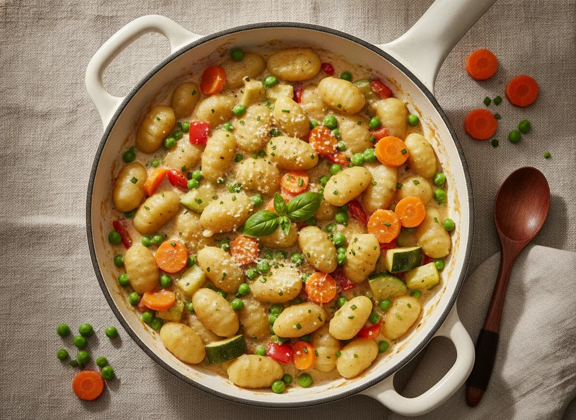 Gnocchi-Pfanne mit Gemüse und Sahnesauce photo