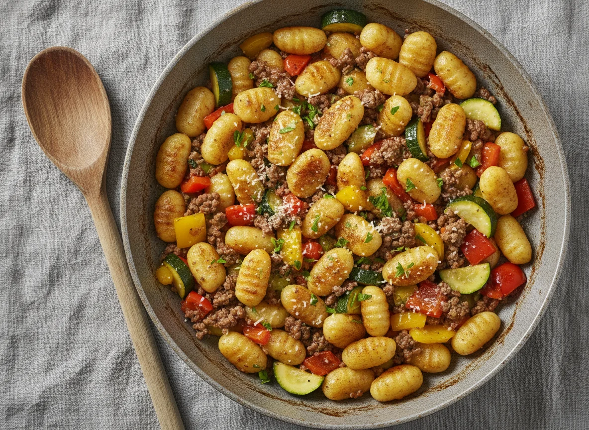 Gnocchi-Pfanne mit Hackfleisch und Gemüse photo