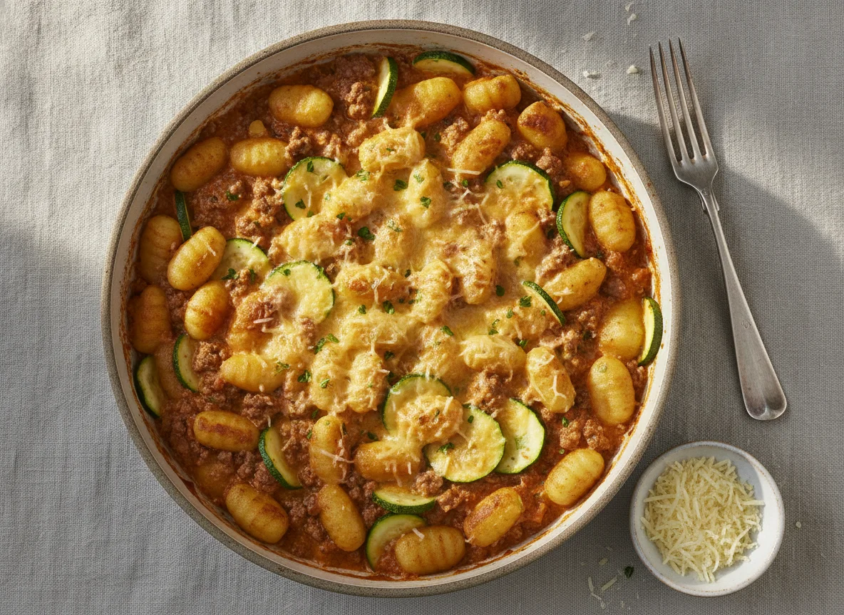 Gnocchi-Pfanne mit Hackfleisch und Zucchini photo
