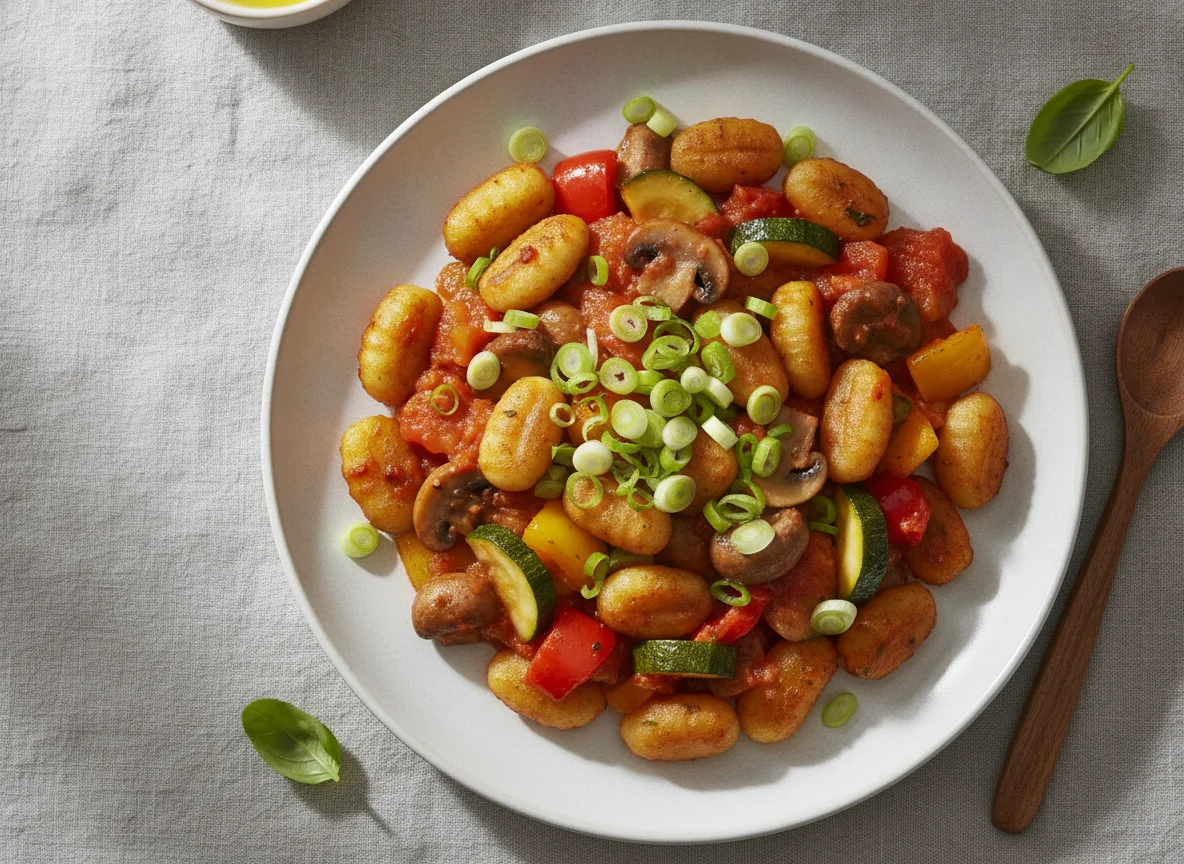 Gnocchi-Pfanne mit Tomatensauce und Gemüse photo