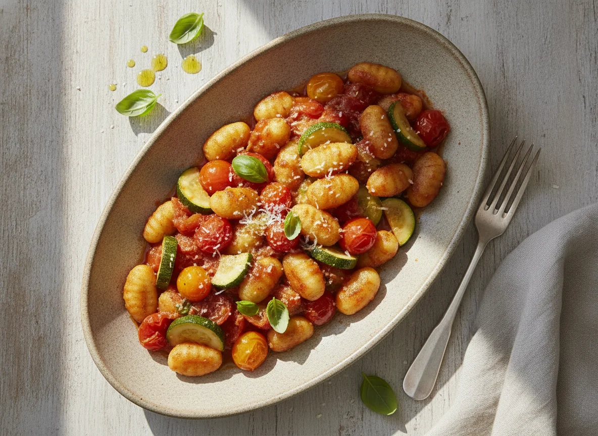 Gnocchi-Pfanne mit Zucchini und Tomaten photo