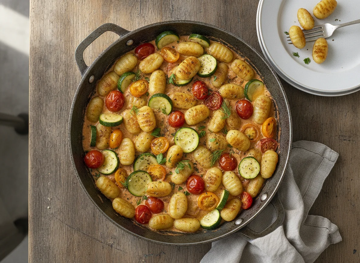 Gnocchi-Pfanne mit Zucchini und Tomaten-Sahnesauce photo