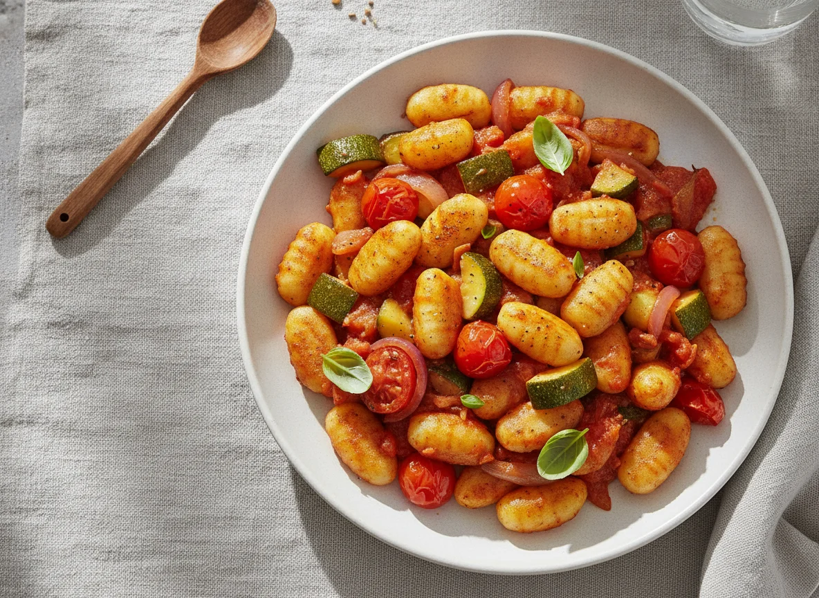Gnocchi-Pfanne mit Zucchini und Tomatensauce photo