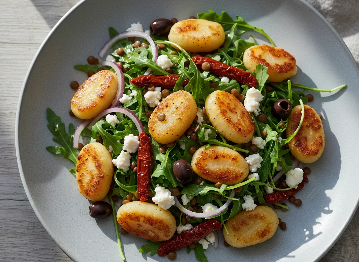Gnocchi-Salat mit Feta und Linsen photo