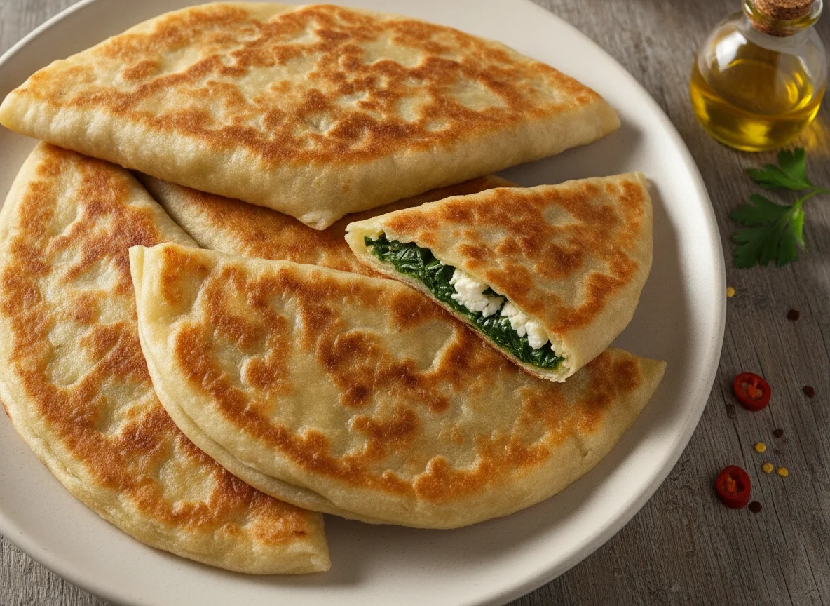 Gözleme mit Spinat und Schafskäse photo
