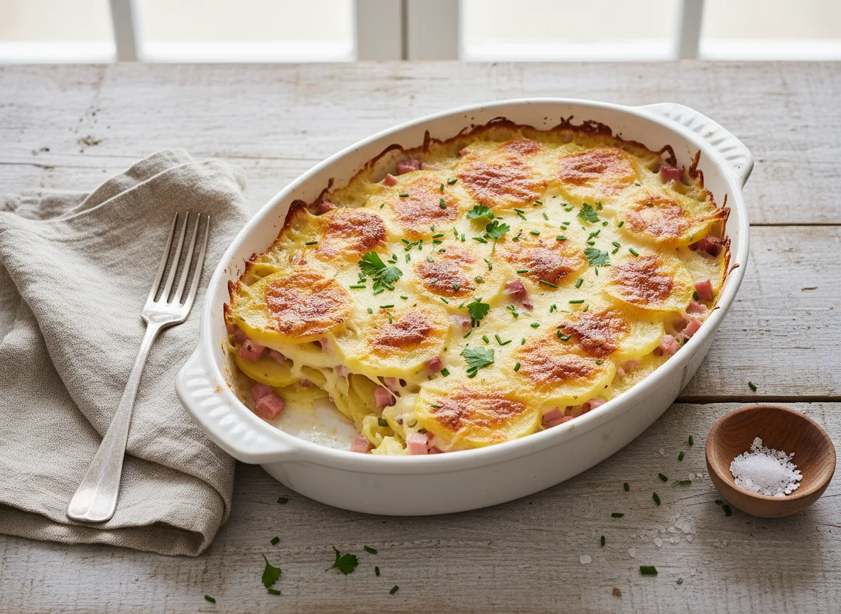 Gratin mit Schinken und Käse photo