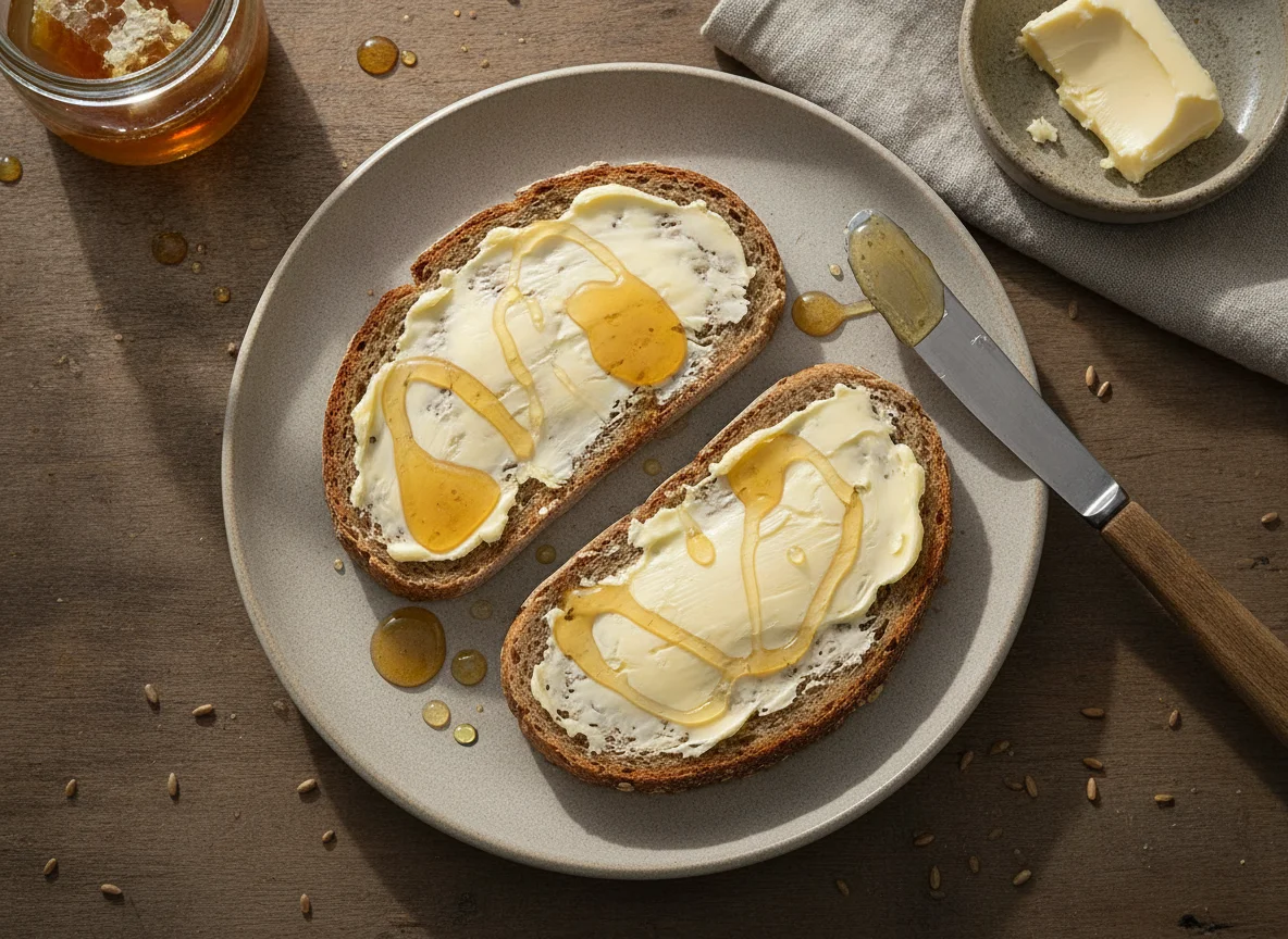 Graubrot mit Butter und Honig photo