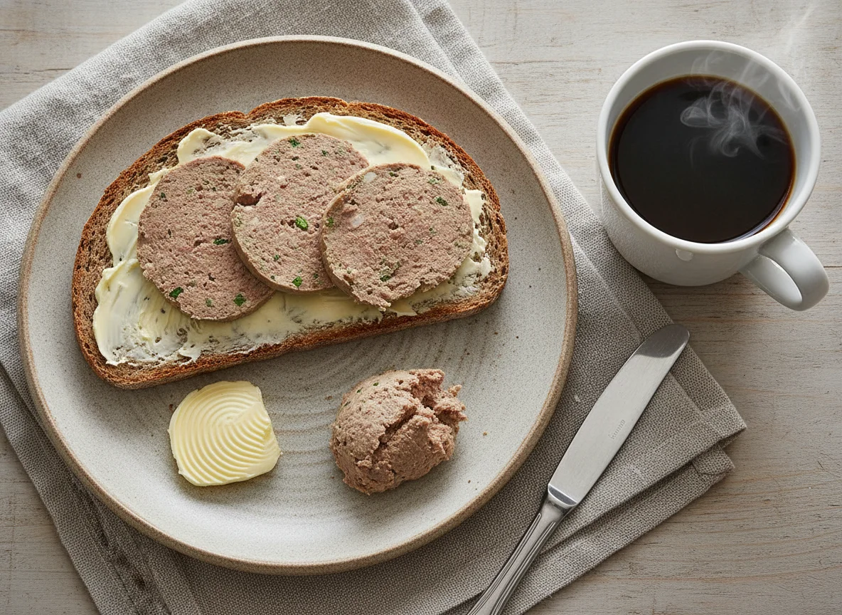 Graubrot mit Butter und Leberwurst photo