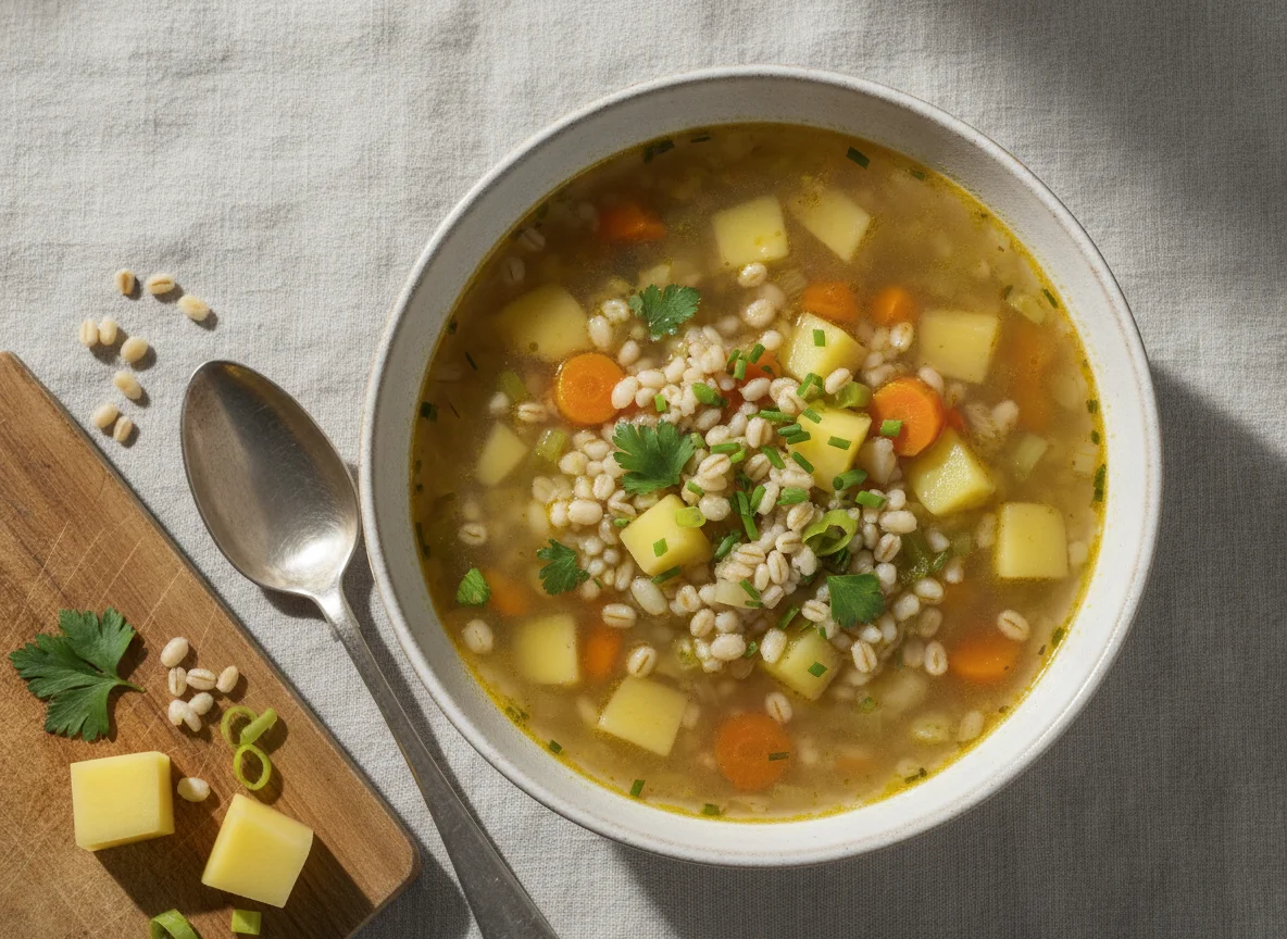 Graupensuppe mit Kartoffeln photo