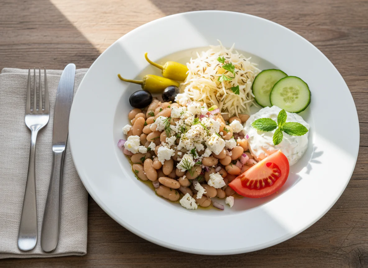 Griechischer Beilagensalat mit Bohnen und Feta photo