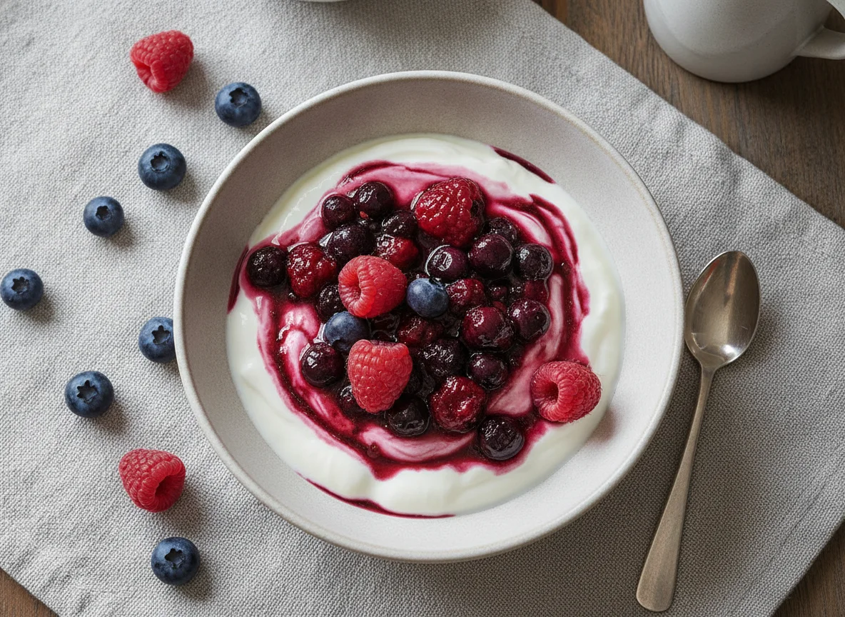 Griechischer Joghurt mit Beerenkompott photo