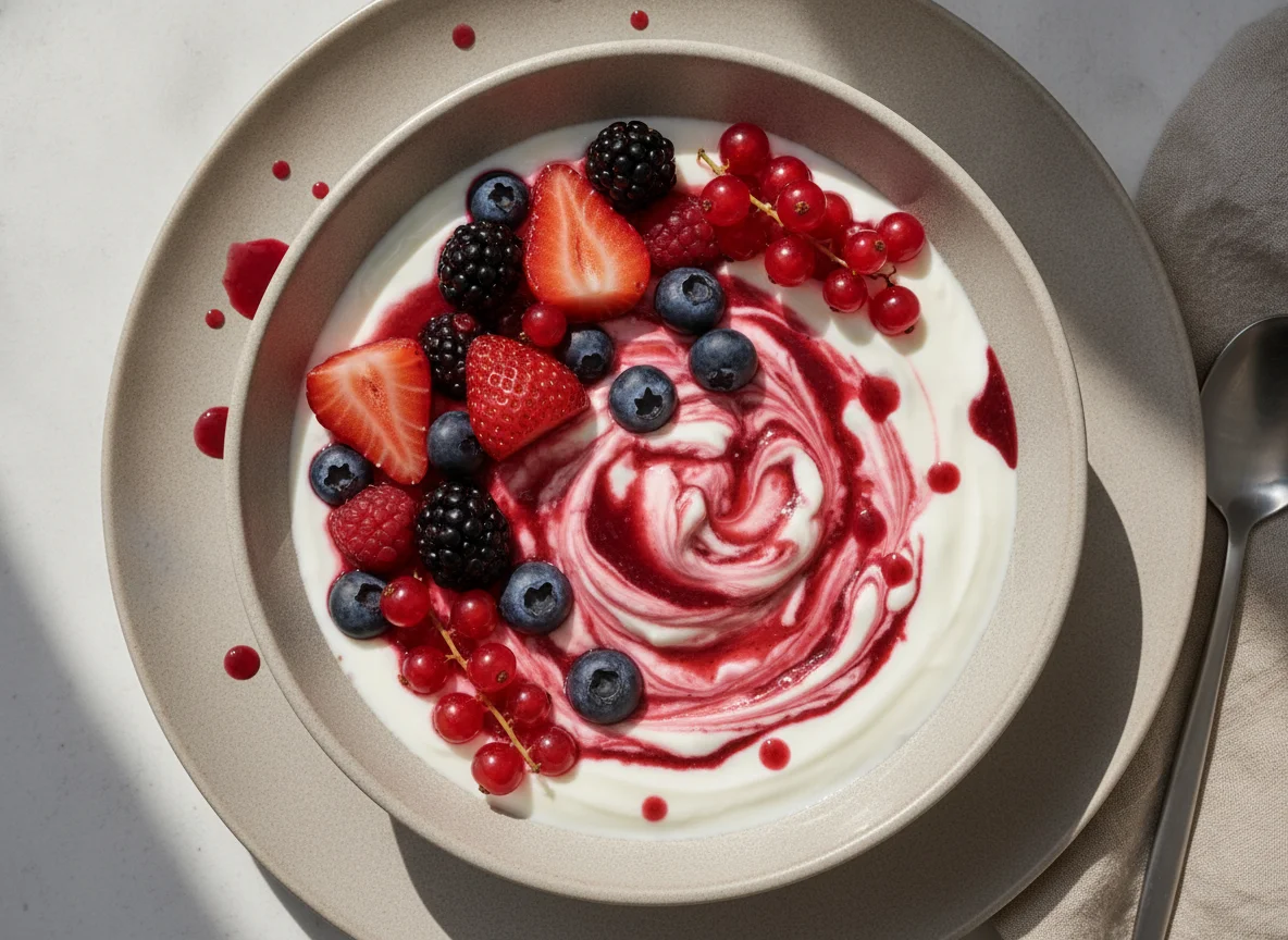 Griechischer Joghurt mit gemischten Beeren photo