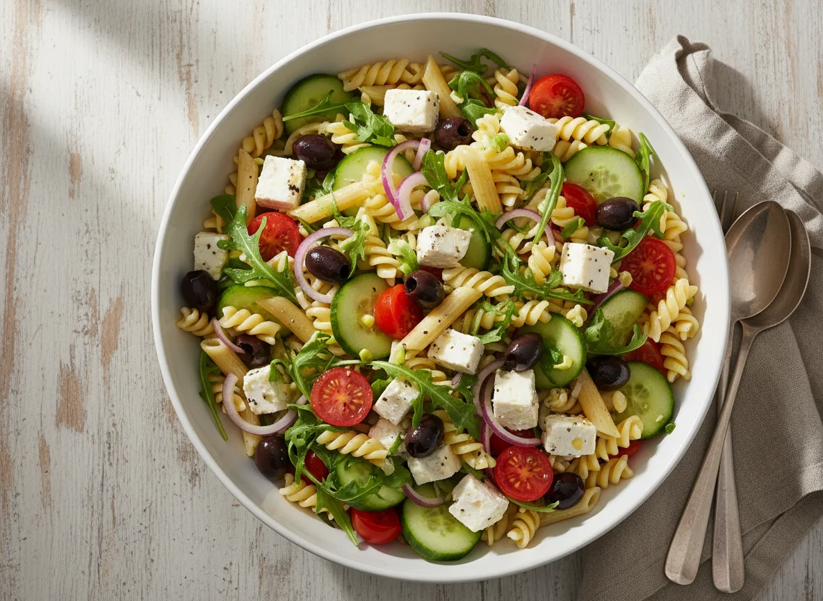Griechischer Nudelsalat mit Feta photo