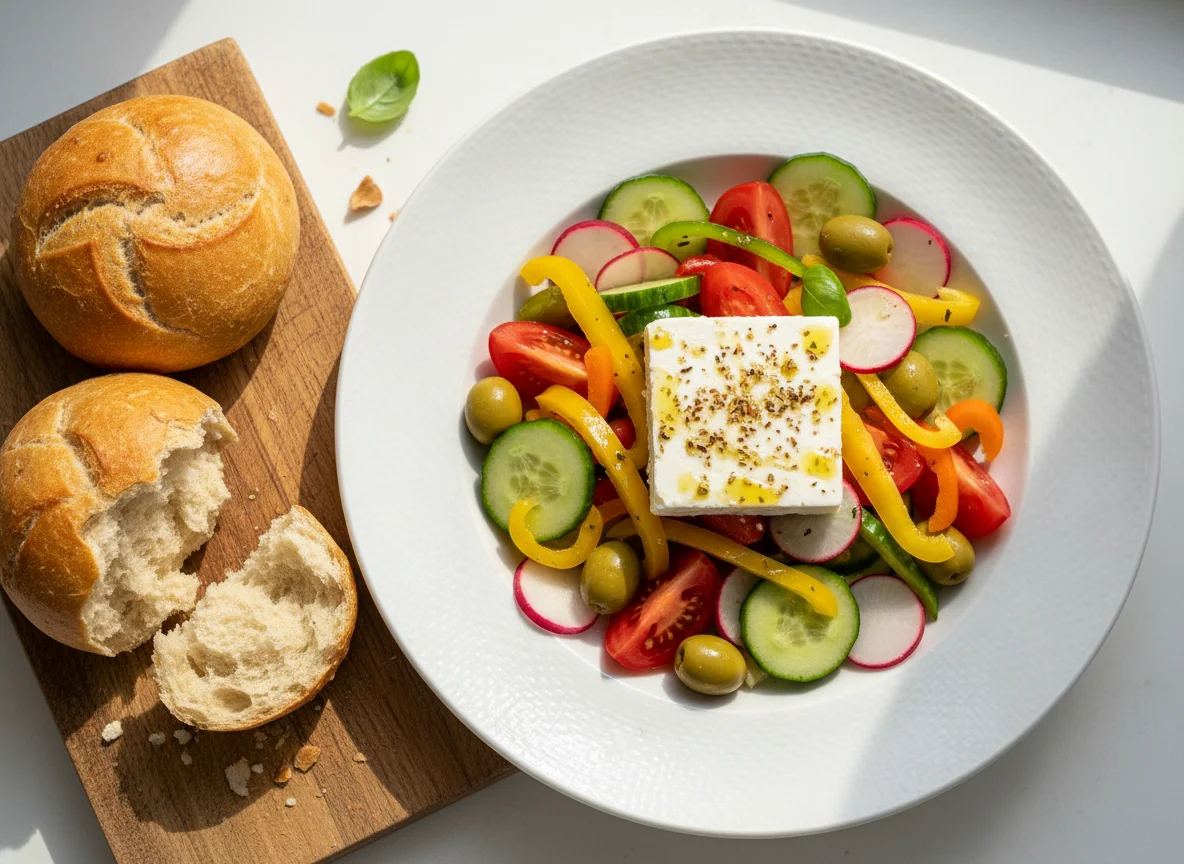 Griechischer Salat mit Brot photo