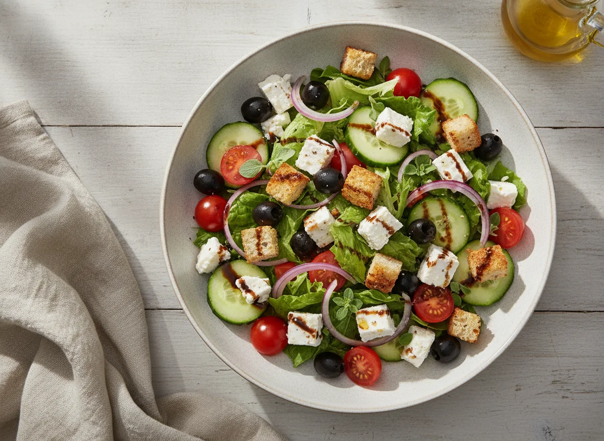 Griechischer Salat mit Croutons photo