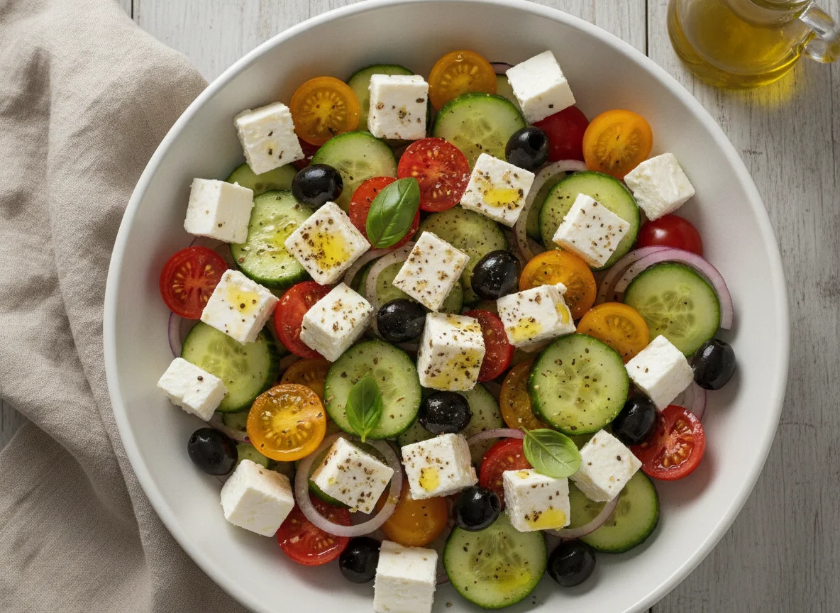 Griechischer Salat mit Feta, Gurken und Tomaten photo