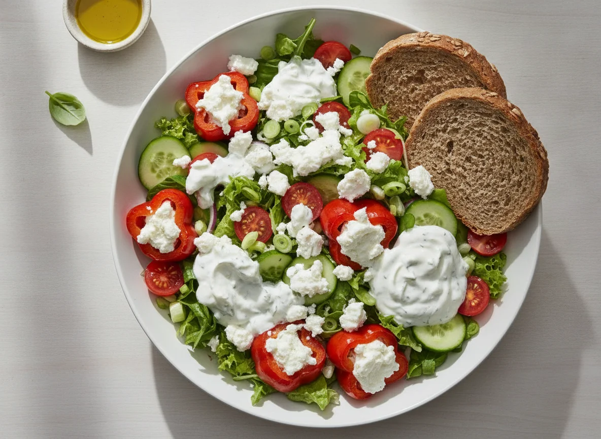 Griechischer Salat mit Feta und Brot photo