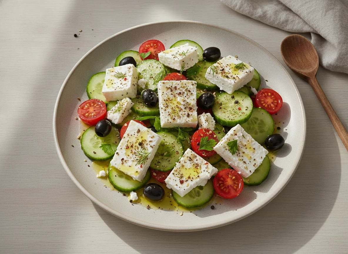 Griechischer Salat mit Feta und Gurken photo