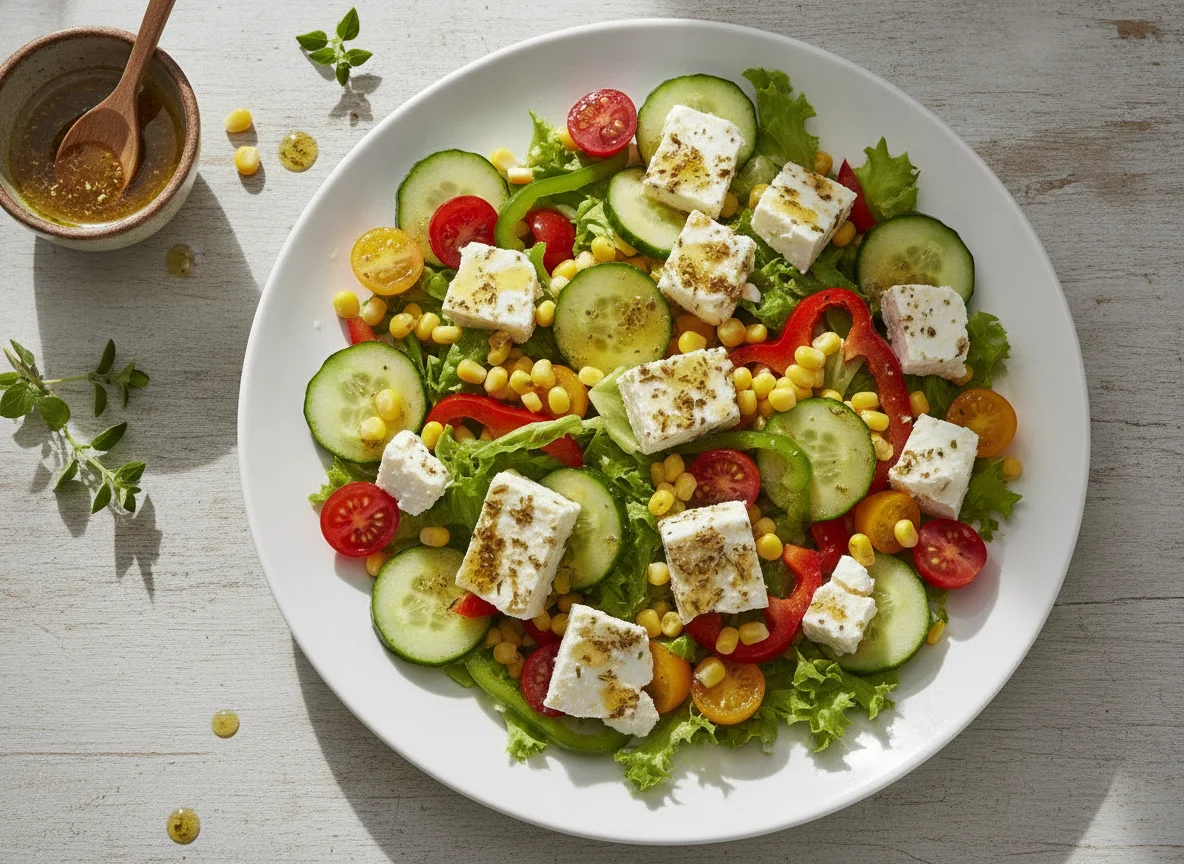 Griechischer Salat mit Feta und Mais photo