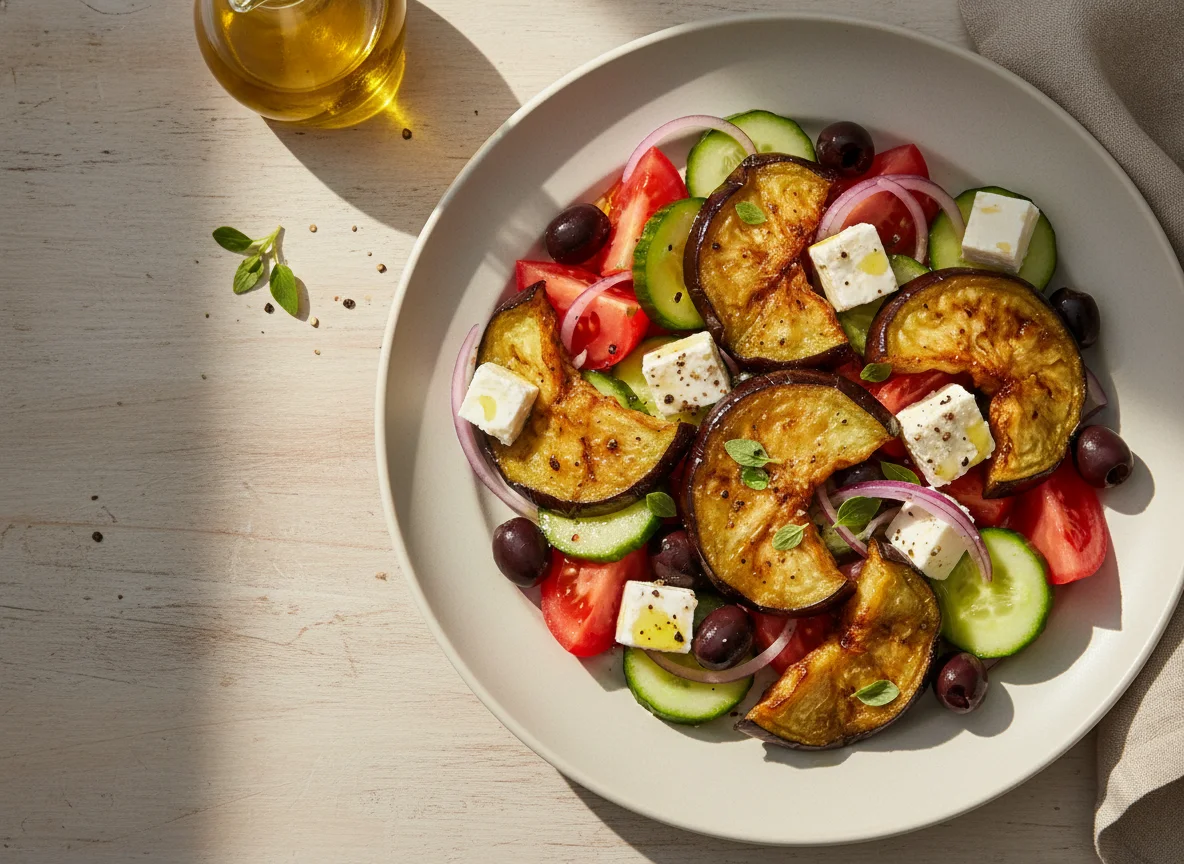 Griechischer Salat mit gebratenen Auberginen photo