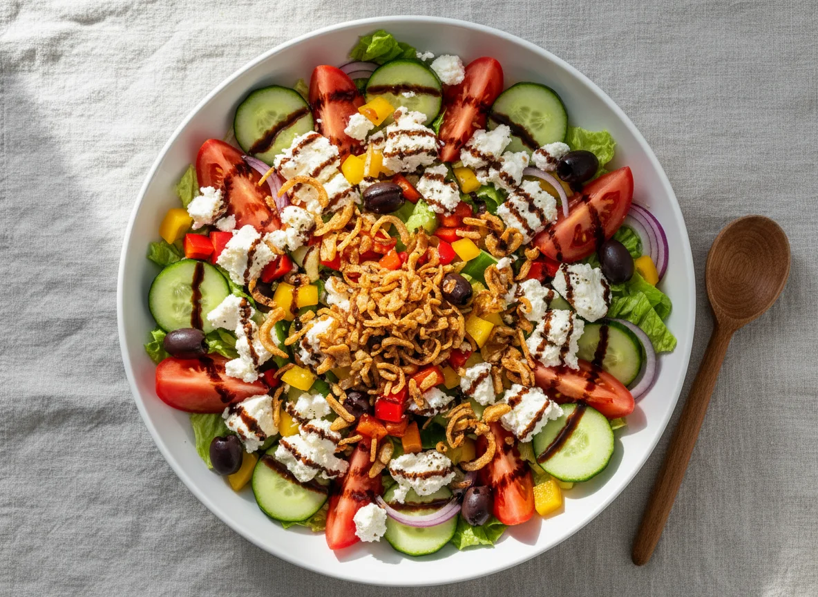 Griechischer Salat mit gebratenen Zwiebeln photo