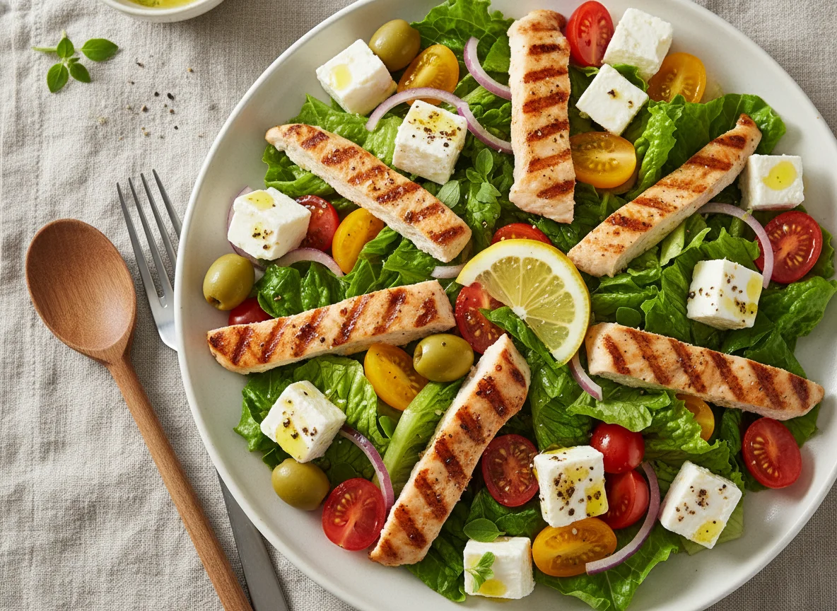 Griechischer Salat mit Hähnchen photo