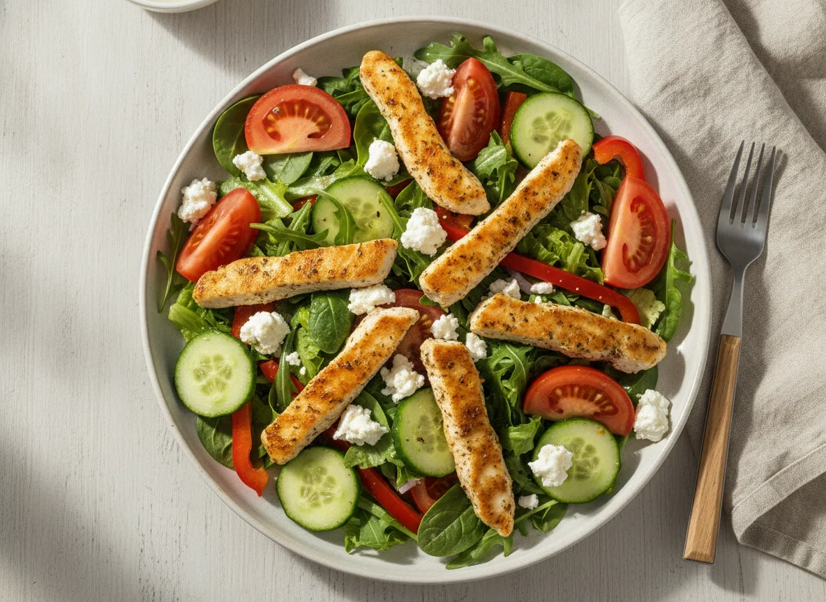 Griechischer Salat mit Hähnchenbruststreifen photo