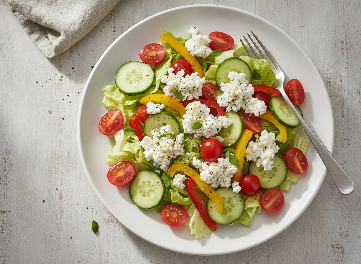 Griechischer Salat mit Hüttenkäse photo