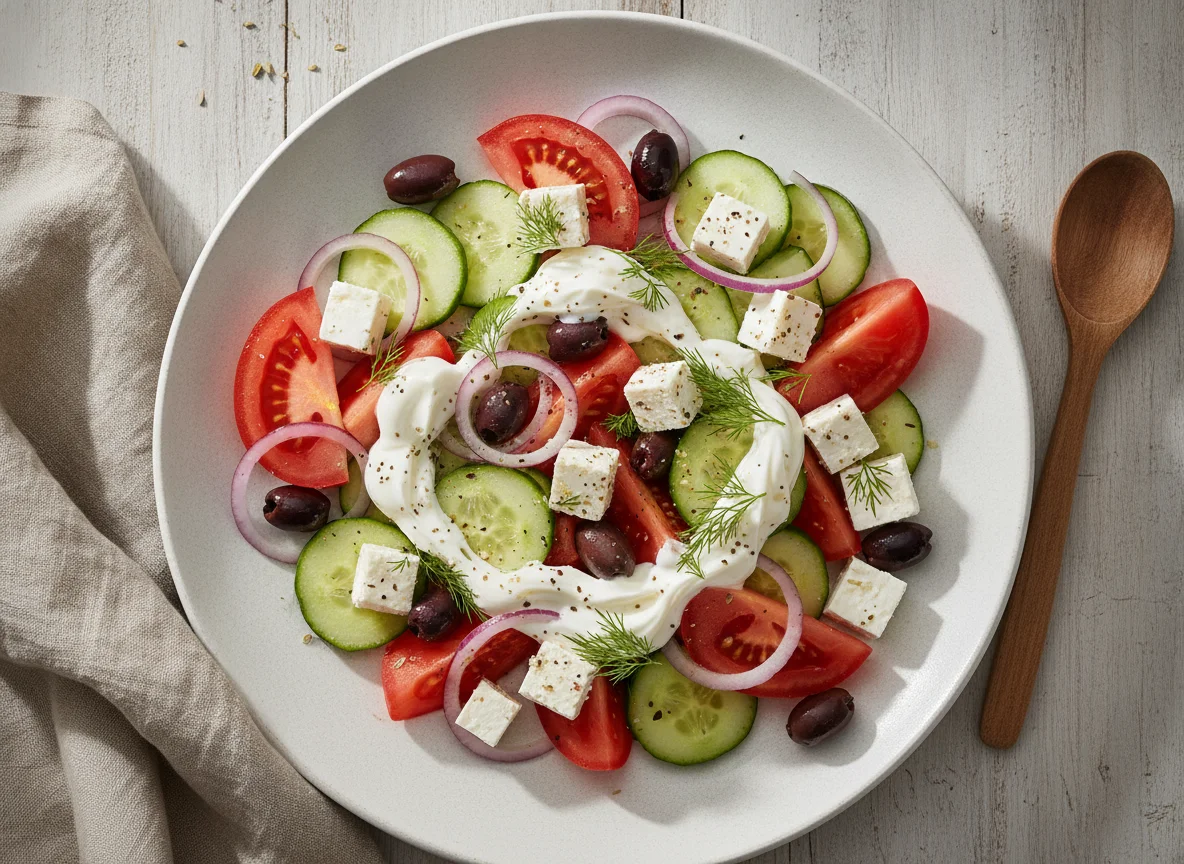 Griechischer Salat mit Joghurt-Dressing photo