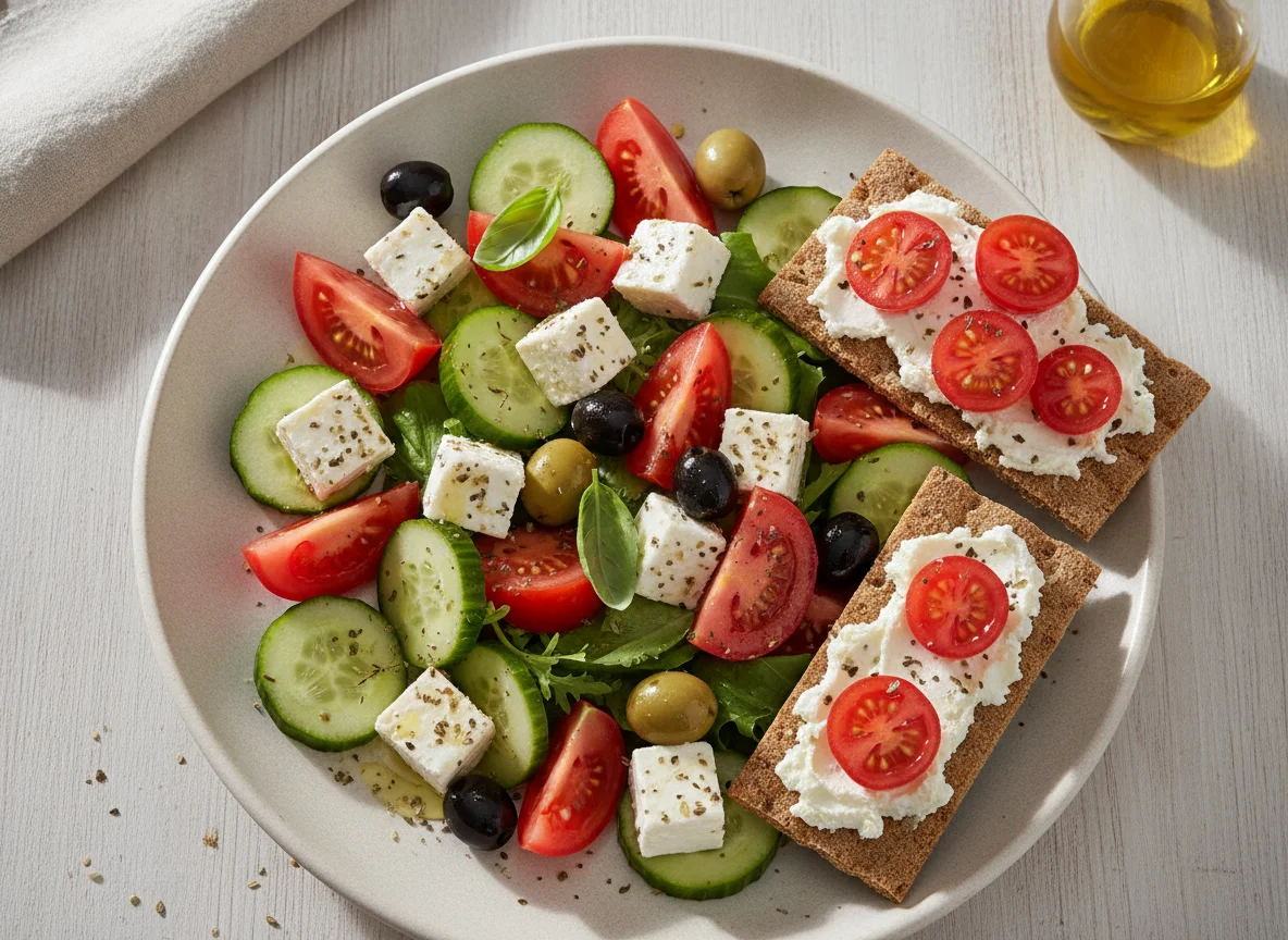 Griechischer Salat mit Knäckebrot photo