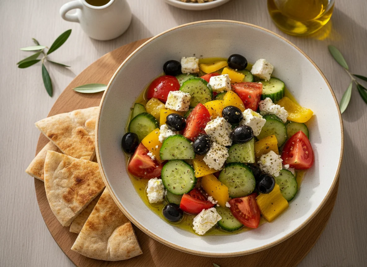 Griechischer Salat mit Pitabrot photo