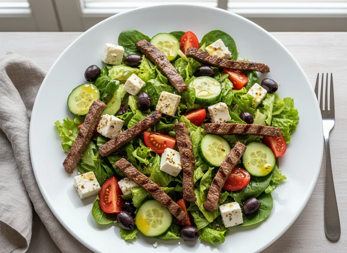 Griechischer Salat mit Rinderstreifen photo