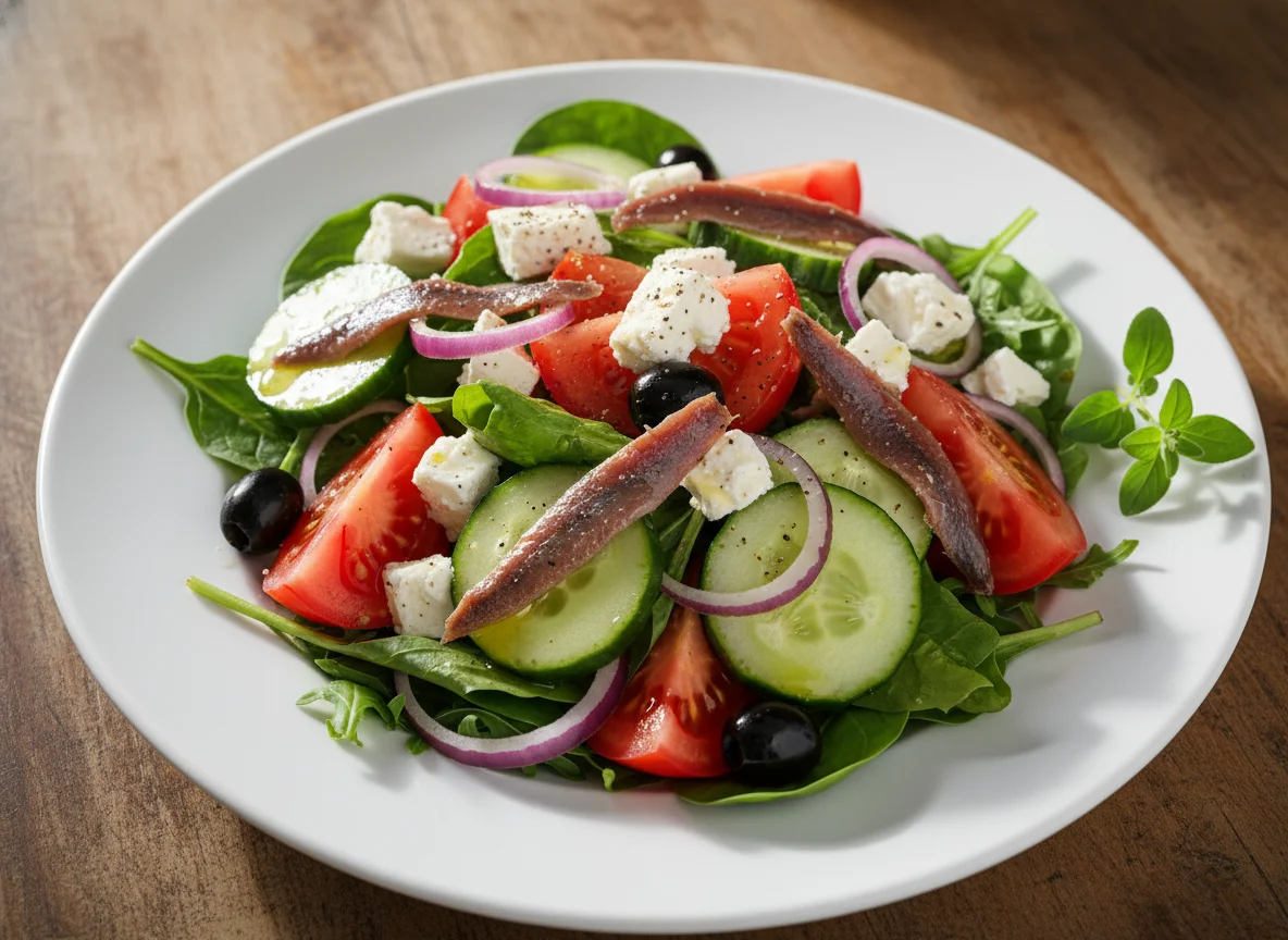 Griechischer Salat mit Sardellen photo