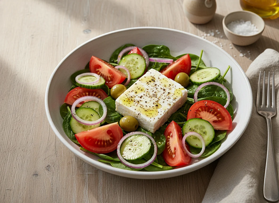 Griechischer Salat mit Spinat photo