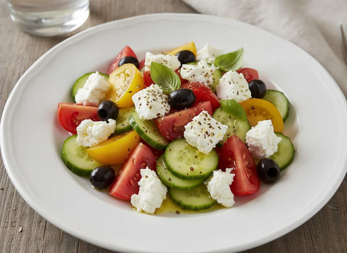 Griechischer Salat mit Tomaten, Gurken und Feta photo