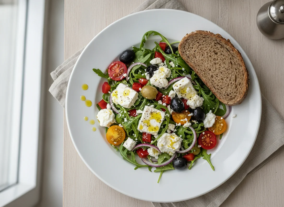 Griechischer Salat mit Vollkornbrot photo