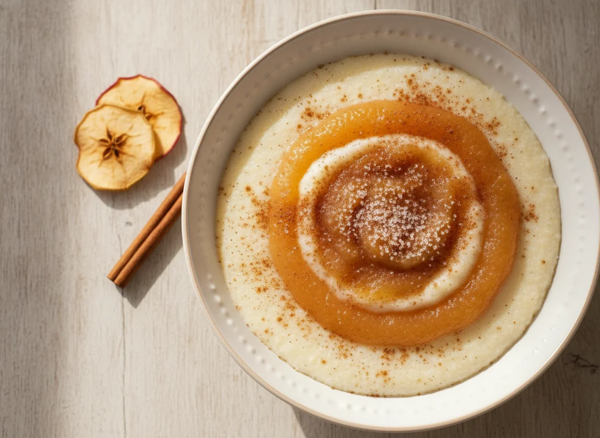 Grießbrei mit Apfelmus und Zimtzucker photo