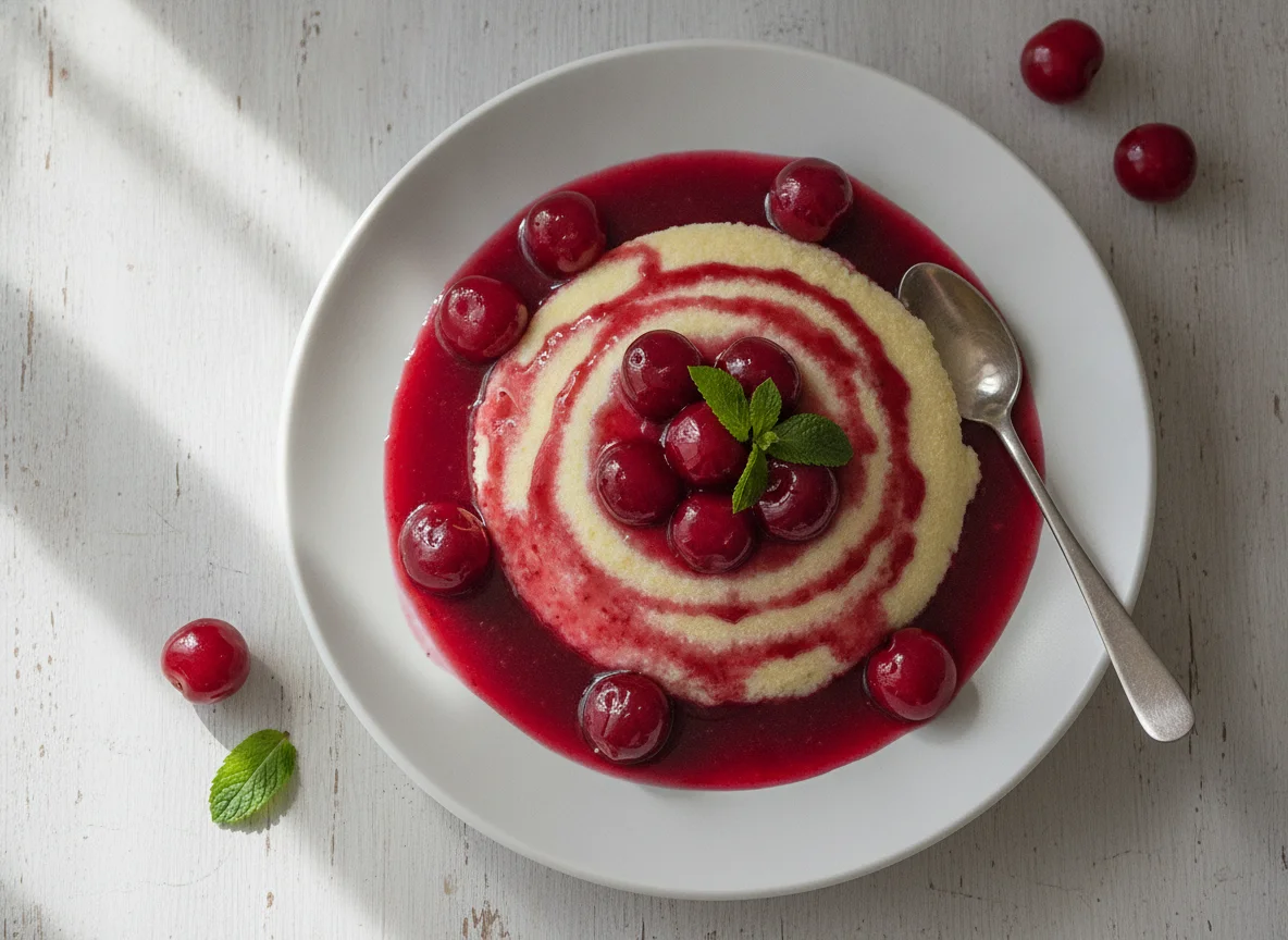 Grießbrei mit Kirschen photo