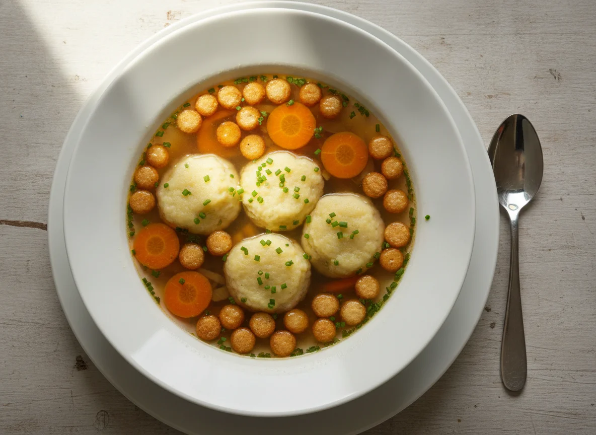Grießnockerlsuppe mit Backerbsen photo