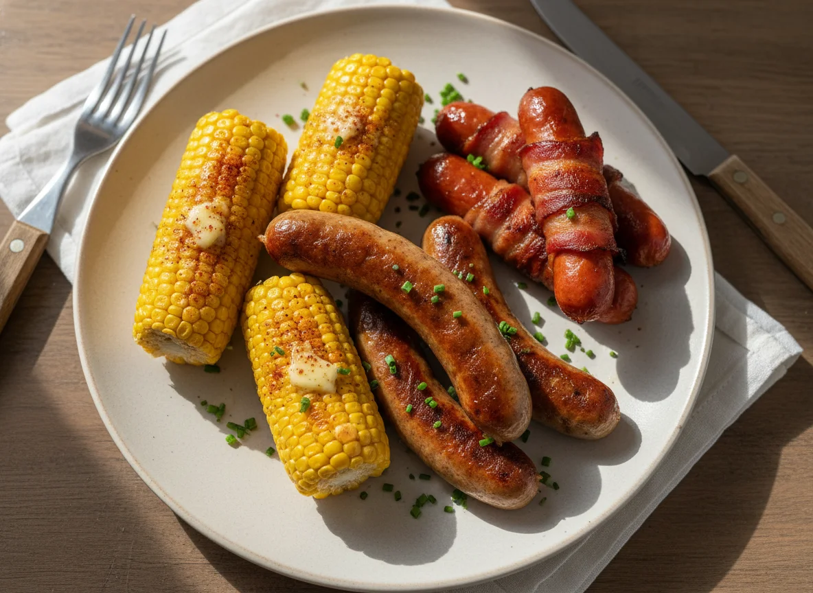 Grillabend mit Maiskolben und Würstchen photo