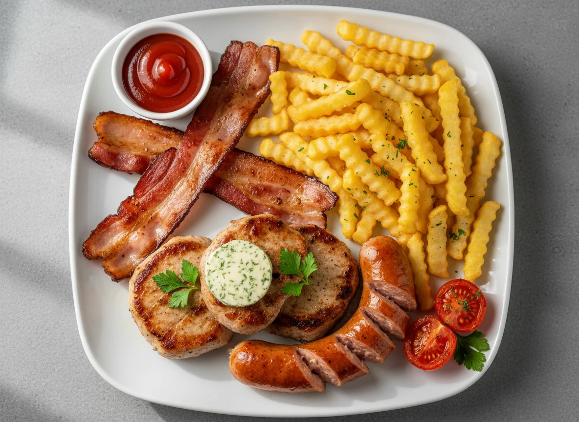 Grillteller mit Pommes Frites photo