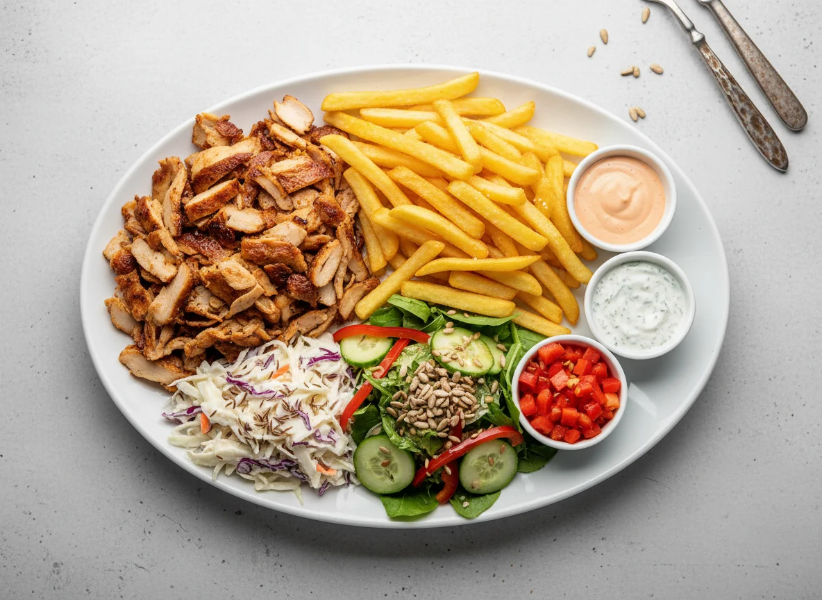 Große Döner-Teller mit Pommes und Salat photo
