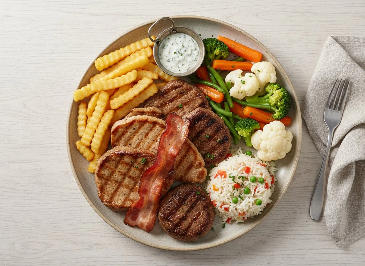 Große Grillplatte mit Beilagen photo