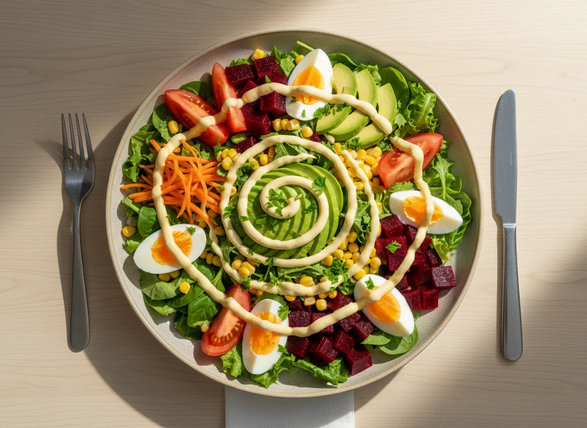 Grosser gemischter Salat mit Ei und Avocado photo