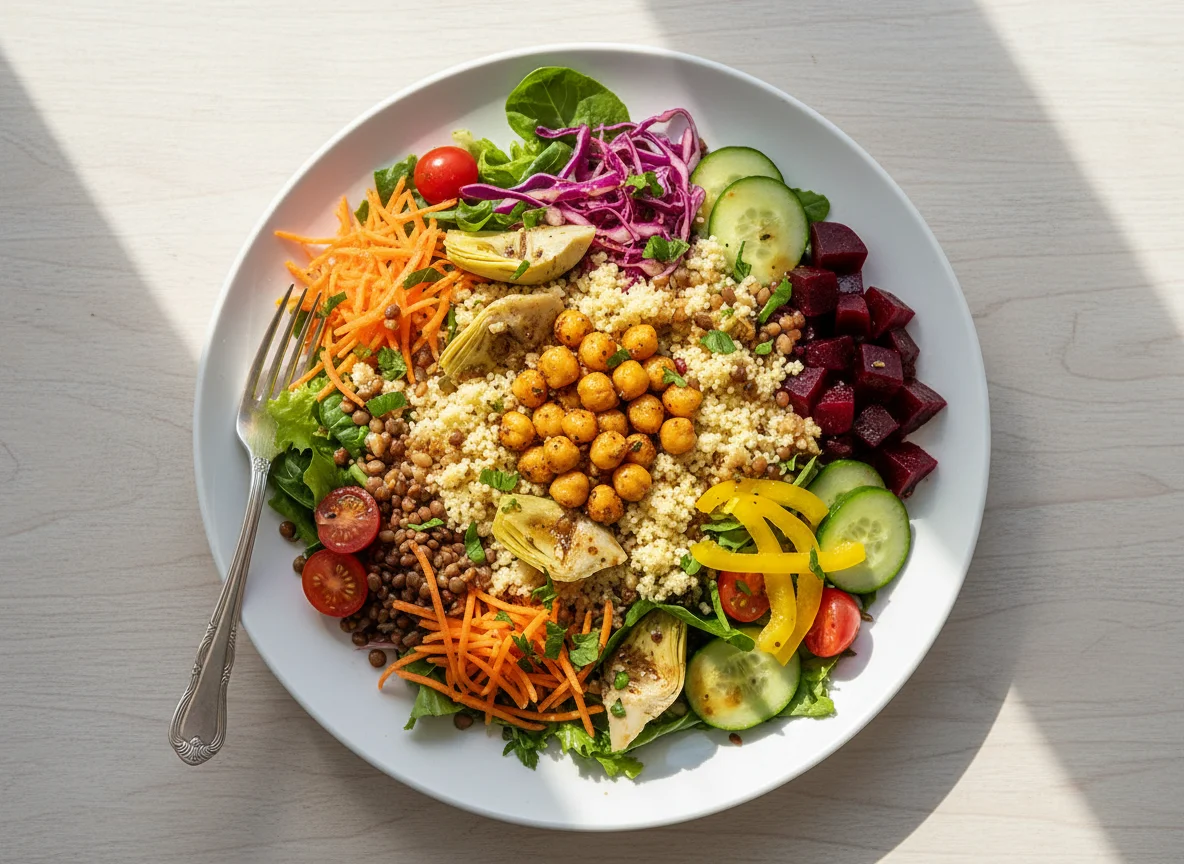 Großer Salat mit Kichererbsen und Couscous photo