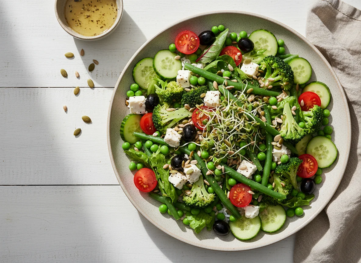 Großer Salat mit verschiedenen Zutaten photo
