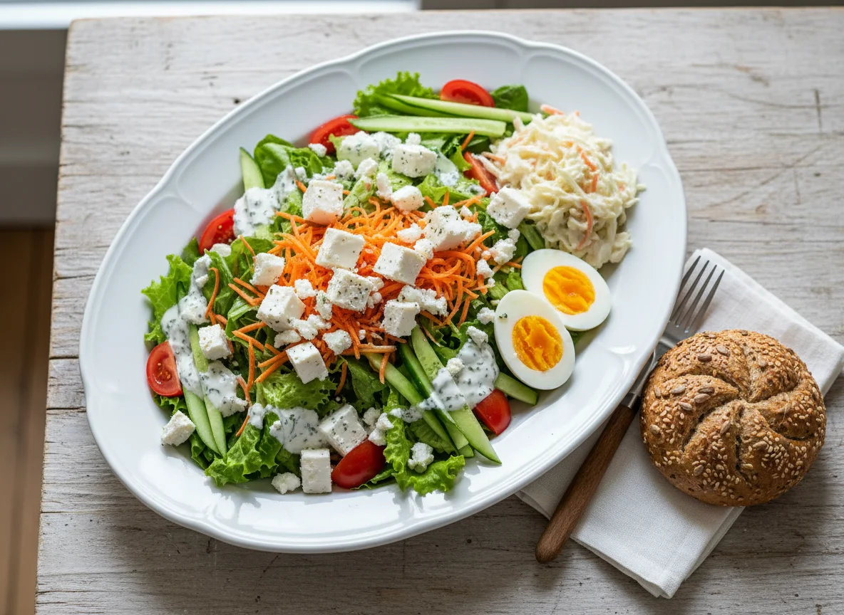 Großer Salatteller mit Ei und Feta photo