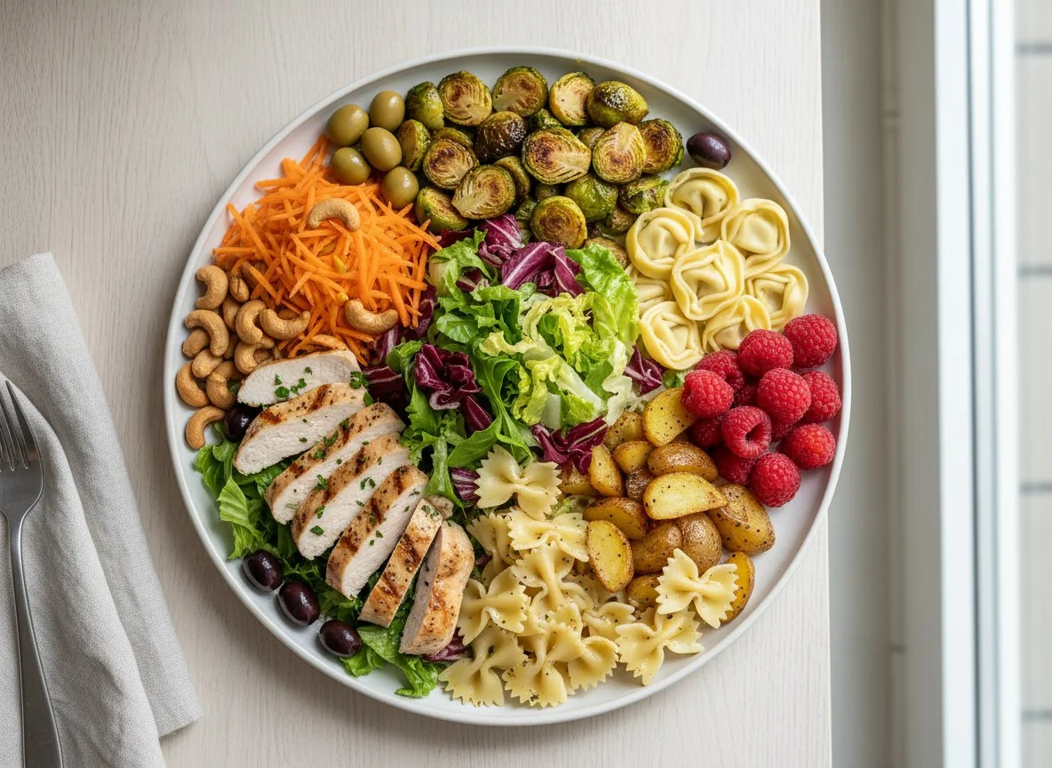 Großer Salatteller mit verschiedenen Beilagen photo