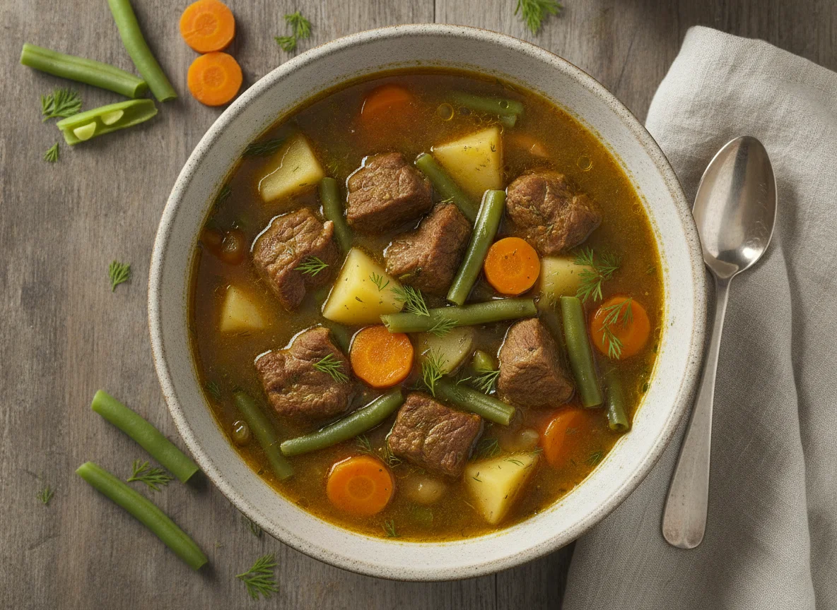 Grüne Bohnen Eintopf mit Rindfleisch photo